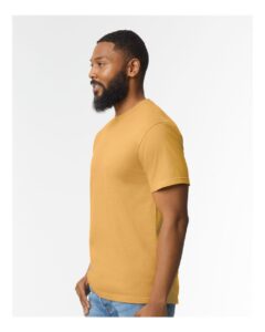 Gildan 65000 Unisex Softstyle® Midweight T-Shirt – Mustard (on model side)