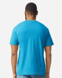 Gildan 64000CVC Unisex Softstyle® CVC T-Shirt – Caribbean Mist (on model back)