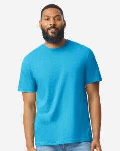 Gildan 64000CVC Unisex Softstyle® CVC T-Shirt – Caribbean Mist (on model)