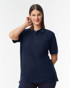 Gildan 85800 Unisex Hammer™ Pique Polo – Navy (on model)