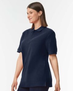 Gildan 85800 Unisex Hammer™ Pique Polo – Navy (on model side)