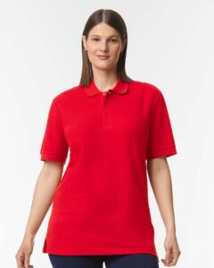 Gildan 85800 Unisex Hammer™ Pique Polo – Red (on model)