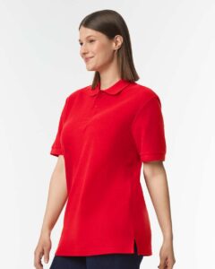 Gildan 85800 Unisex Hammer™ Pique Polo – Red (on model side)