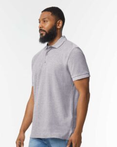 Gildan 85800 Unisex Hammer™ Pique Polo – Sport Grey (on model side)