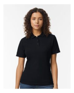 Gildan 64800L Women’s Softstyle® Pique Polo – Black (on model)