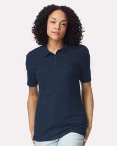 Gildan 64800L Women’s Softstyle® Pique Polo – Navy (on model)