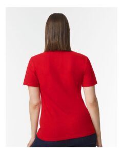 Gildan 64800L Women’s Softstyle® Pique Polo – Red (on model back)