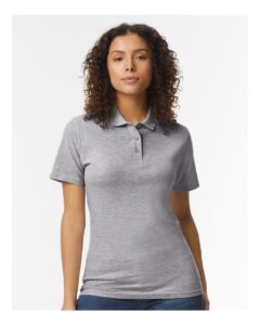 Gildan 64800L Women’s Softstyle® Pique Polo – Sport Grey (on model)