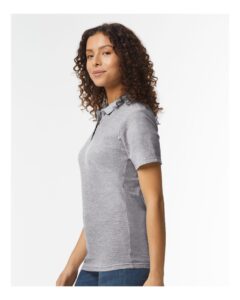 Gildan 64800L Women’s Softstyle® Pique Polo – Sport Grey (on model side)
