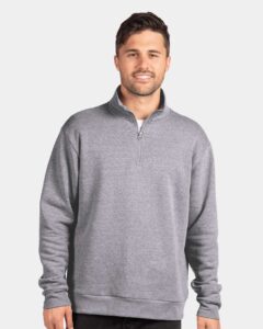 Next Level 9643 Unisex Fleece Quarter-Zip Pullover – Heather Grey (on model)