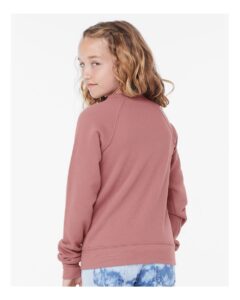 BELLA + CANVAS 3901Y Youth Sponge Fleece Crewneck Sweatshirt – Mauve (on model back)