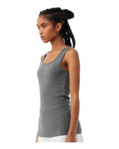 BELLA + CANVAS 1081 Women’s Micro Rib Tank – Deep Heather (on model side)