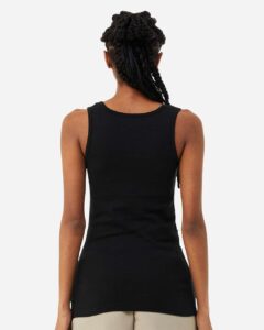 BELLA + CANVAS 1081 Women’s Micro Rib Tank – Solid Black Blend (on model back)