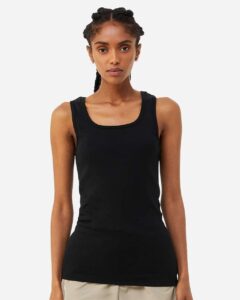 BELLA + CANVAS 1081 Women’s Micro Rib Tank – Solid Black Blend (on model)
