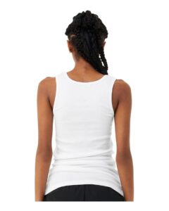 BELLA + CANVAS 1081 Women’s Micro Rib Tank – Solid White Blend (on model back)