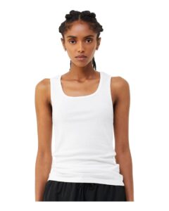 BELLA + CANVAS 1081 Women’s Micro Rib Tank – Solid White Blend (on model)