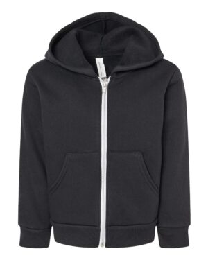 BELLA + CANVAS 3739T Toddler Sponge Fleece Full-Zip Hoodie Sweatshirt – Black