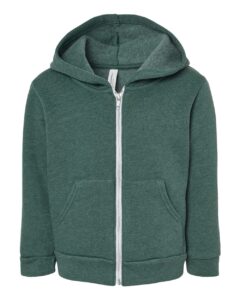 BELLA + CANVAS 3739T Toddler Sponge Fleece Full-Zip Hoodie Sweatshirt – Heather Forest
