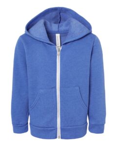BELLA + CANVAS 3739T Toddler Sponge Fleece Full-Zip Hoodie Sweatshirt – Heather True Royal