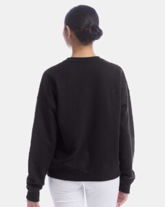 Champion SL650 Women’s Powerblend® Crewneck Sweatshirt – Black (on model back)