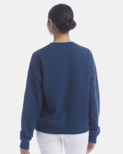 Champion SL650 Women’s Powerblend® Crewneck Sweatshirt – Late Night Blue (on model back)