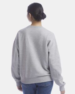 Champion SL650 Women’s Powerblend® Crewneck Sweatshirt – Light Steel (on model back)