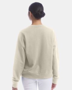 Champion SL650 Women’s Powerblend® Crewneck Sweatshirt – Sand (on model back)