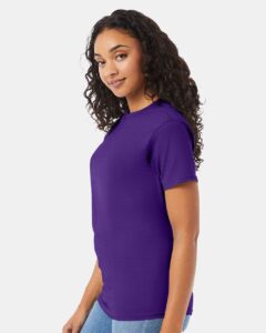 Hanes 5280 Unisex Essential-T T-Shirt – Athletic Purple (on model side)