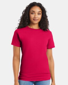 Hanes 5280 Unisex Essential-T T-Shirt – Athletic Crimson (on model)