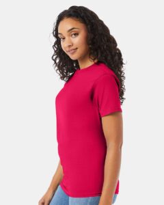 Hanes 5280 Unisex Essential-T T-Shirt – Athletic Crimson (on model side)