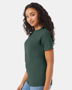 Hanes 5280 Unisex Essential-T T-Shirt – Athletic Dark Green (on model side)