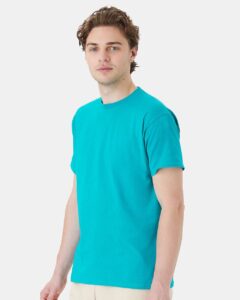 Hanes 5280 Unisex Essential-T T-Shirt – Athletic Teal (on model side)