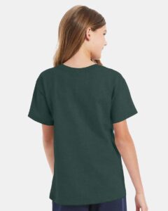 Hanes 5480 Youth Essential-T T-Shirt – Athletic Dark Green (on model back)