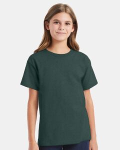 Hanes 5480 Youth Essential-T T-Shirt – Athletic Dark Green (on model)