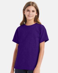 Hanes 5480 Youth Essential-T T-Shirt – Athletic Purple (on model)
