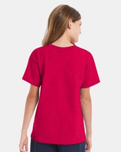 Hanes 5480 Youth Essential-T T-Shirt – Athletic Crimson (on model back)
