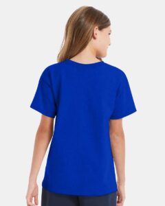 Hanes 5480 Youth Essential-T T-Shirt – Athletic Royal (on model back)