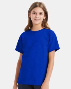 Hanes 5480 Youth Essential-T T-Shirt – Athletic Royal (on model)
