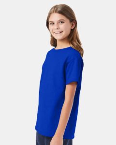 Hanes 5480 Youth Essential-T T-Shirt – Athletic Royal (on model side)