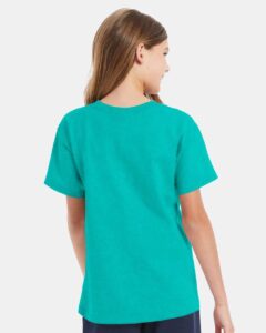 Hanes 5480 Youth Essential-T T-Shirt – Athletic Teal (on model back)