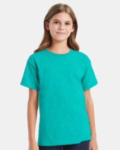 Hanes 5480 Youth Essential-T T-Shirt – Athletic Teal (on model)