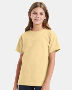 Hanes 5480 Youth Essential-T T-Shirt – Athletic Gold (on model)