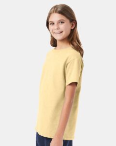 Hanes 5480 Youth Essential-T T-Shirt – Athletic Gold (on model side)