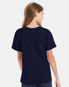 Hanes 5480 Youth Essential-T T-Shirt – Athletic Navy (on model back)