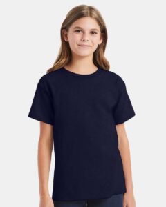 Hanes 5480 Youth Essential-T T-Shirt – Athletic Navy (on model)