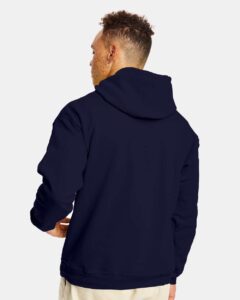 Hanes P170 Unisex EcoSmart® Hooded Sweatshirt – Athletic Navy (on model back)
