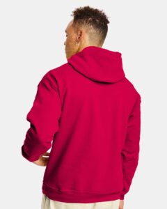 Hanes P170 Unisex EcoSmart® Hooded Sweatshirt – Athletic Crimson (on model back)