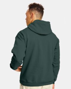 Hanes P170 Unisex EcoSmart® Hooded Sweatshirt – Athletic Dark Green (on model back)