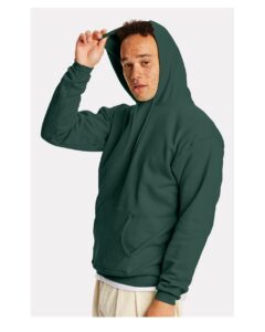 Hanes P170 Unisex EcoSmart® Hooded Sweatshirt – Athletic Dark Green (on model side)