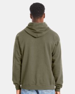 Hanes RS170 Unisex Perfect Sweats Hooded Sweatshirt – Fatigue Green (on model back)